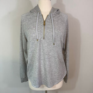 LAUREN RALPH LAUREN Lightweight Hoodie Pullover Sweatshirt 1/4 Zip Gray Large